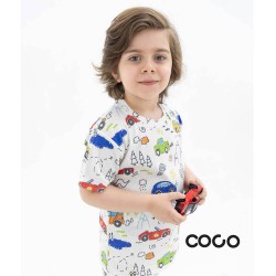 ست لباس راحتی کودک آستین کوتاه کبریتی کُ کُ Coco طرح ترافیک