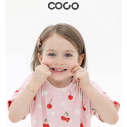 ست لباس راحتی کودک آستین کوتاه کبریتی کُ کُ Coco طرح گیلاس و بابونه