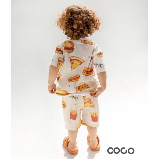 خرید اینترنتی لباس کودک ست تیشرت و شلوارک کُ کُ Coco طرح فست فود | فروشگاه اینترنتی سیسمونی و اسباب بازی بیبی پرو