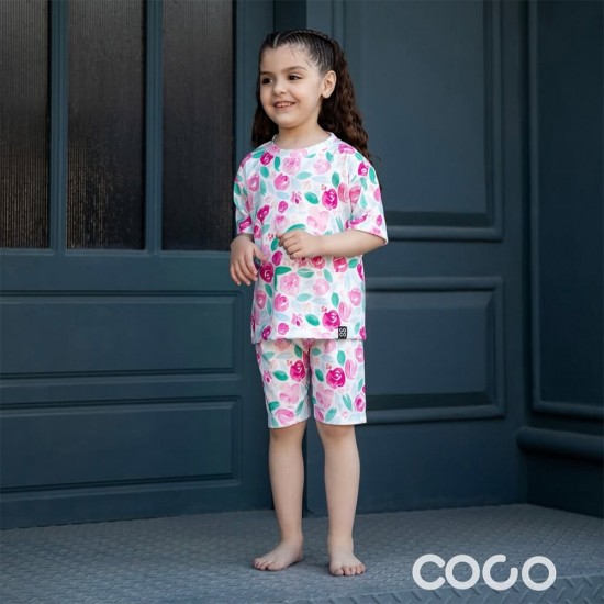 خرید اینترنتی لباس کودک ست تیشرت و شلوارک کُ کُ Coco طرح گل صورتی | فروشگاه اینترنتی سیسمونی و اسباب بازی بیبی پرو