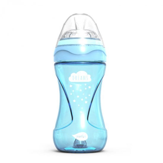 خرید اینترنتی شیشه شیر ضد نفخ 250 میل رنگ آبی کم رنگ نوویتا Nuvita