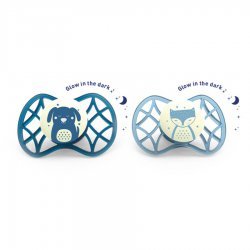 پستانک دو عددی ارتودنسی درپوش دار رنگ آبی طرح سگ نوویتا Nuvita