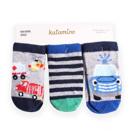 خرید اینترنتی ست سه عددی جوراب نوزادی پسرانه Katamino طرح ماشین