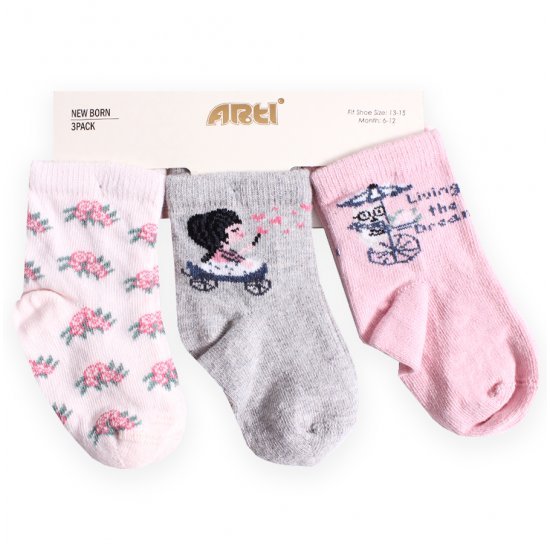 خرید اینترنتی ست سه عددی جوراب نوزادی دخترانه Arti طرح گل صورتی
