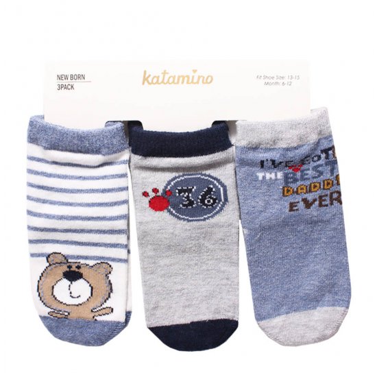 خرید اینترنتی ست سه عددی جوراب نوزادی پسرانه Katamino طرح خرس