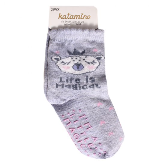 خرید اینترنتی ست دو عددی جوراب نوزادی Katamino طرح گربه طوسی