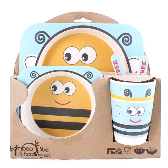 خرید اینترنتی سرویس غذاخوری 5 عددی بامبو کودک طرح زنبور آبی