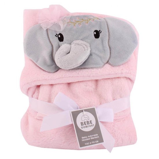 خرید اینترنتی پتو کلاه دار نوزاد طرح فیل صورتی Bebe Confort