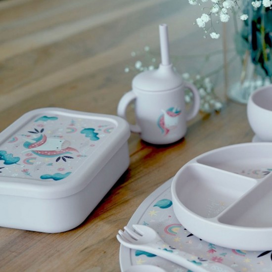 خرید اینترنتی لانچ باکس سیلیکونی طرح یونیکورن ساسی Sassi | فروشگاه اینترنتی سیسمونی و اسباب بازی بیبی پرو