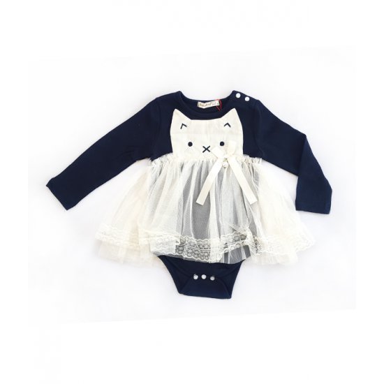 خرید اینترنتی پیراهن زیر دکمه دار دخترانه سرمه ای طرح گربه Baby Shop