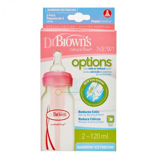 خرید اینترنتی شیشه شیر طلقی دو عددی 120 میل صورتی  Options دکتر براونز Dr Browns