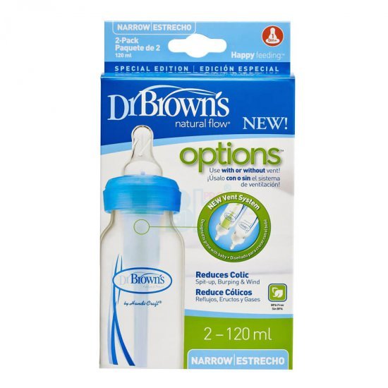 خرید اینترنتی شیشه شیر طلقی دو عددی 120 میل آبی  Options دکتر براونز Dr Browns