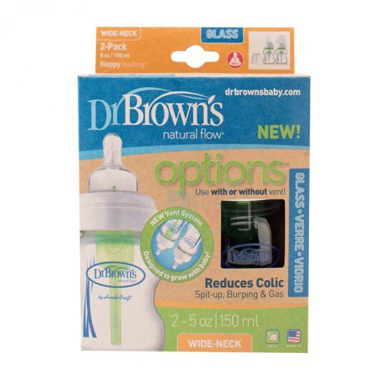 خرید اینترنتی شیشه شیر دو عددی 150 میل پیرکس  پهن Options دکتر براونز Dr Browns