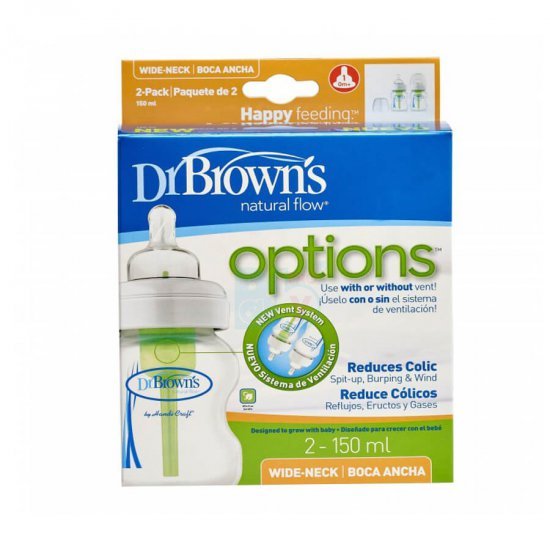 خرید اینترنتی شیشه شیر دو عددی 150 میل طلقی پهن Options دکتر براونز Dr Browns