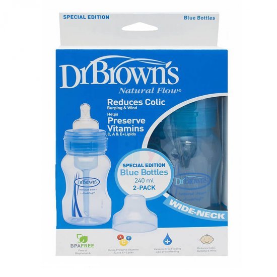 خرید اینترنتی شیشه شیر دو عددی 240 میل آبی رنگ  دکتر براونز Dr Browns