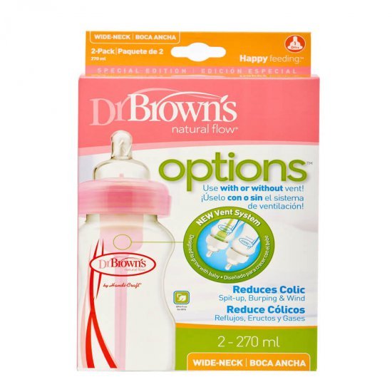 خرید اینترنتی شیشه شیر دکتر براونز 270 میل دو عددی صورتی  Options پهن  Dr Browns