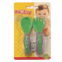 قاشق و چنگال کودک با دسته هلالی نابی Nuby
