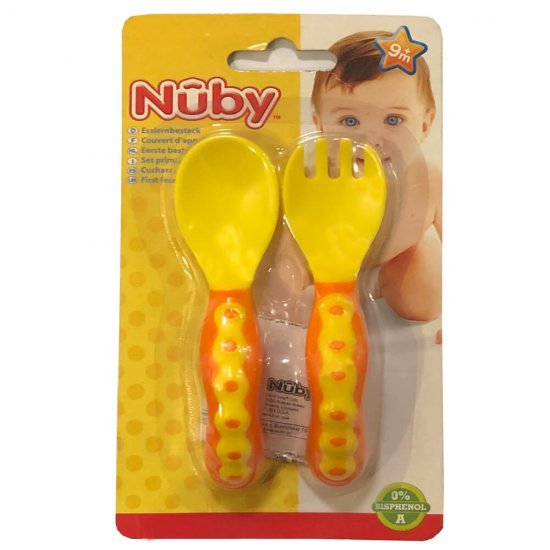 خرید اینترنتی قاشق و چنگال کودک با دسته هلالی نابی Nuby