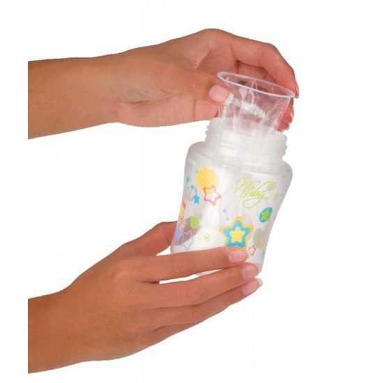 خرید اینترنتی شیشه شیر طلق گرد طرحدار ضد نفخ 180 میل نوبی NUby