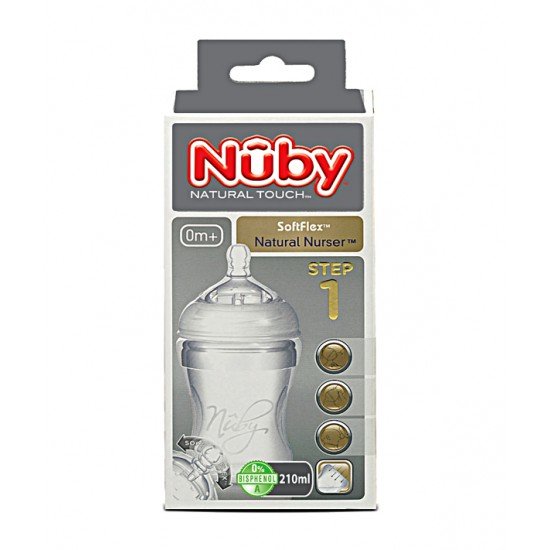 خرید اینترنتی شیشه شیر سیلیکونی نرم 210 میل بی رنگ نوبی Nuby