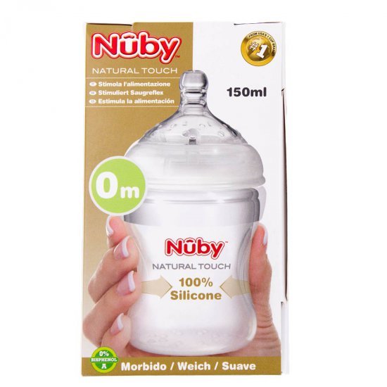 خرید اینترنتی شیشه شیر 150 میل تمام سیلیکون Natural Touch با انباره نوبی Nuby