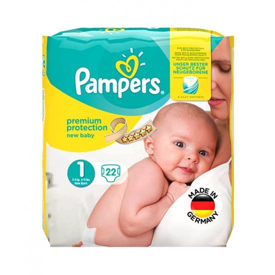 خرید اینترنتی پوشک کامل بچه Pampers Premium (آلمانی) , حاوی لوسیون، سایز 1 (22 عددی)