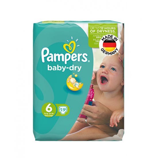 پوشک کامل بچه pampers (آلمانی)، حاوی لوسیون، سایز 6 (19 عددی) پوشک کامل بچه pampers (آلمانی)، حاوی لوسیون، سایز 6 (19 عددی)