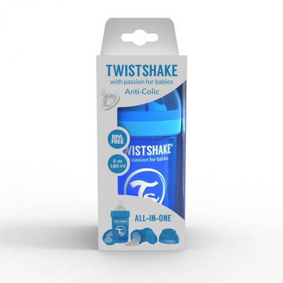 خرید اینترنتی شیشه شیر ضد نفخ  180 میل آبی  تویست شیک  Twistshake
