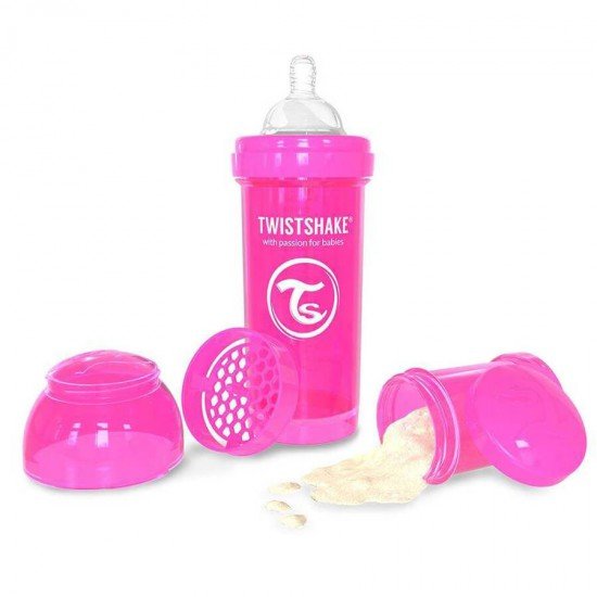 خرید اینترنتی شیشه شیر ضد نفخ  260 میل  صورتی تویست  شیک  Twistshake