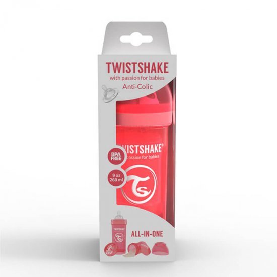 خرید اینترنتی شیشه شیر ضد نفخ  260 میل هلویی تویست  شیک  Twistshake