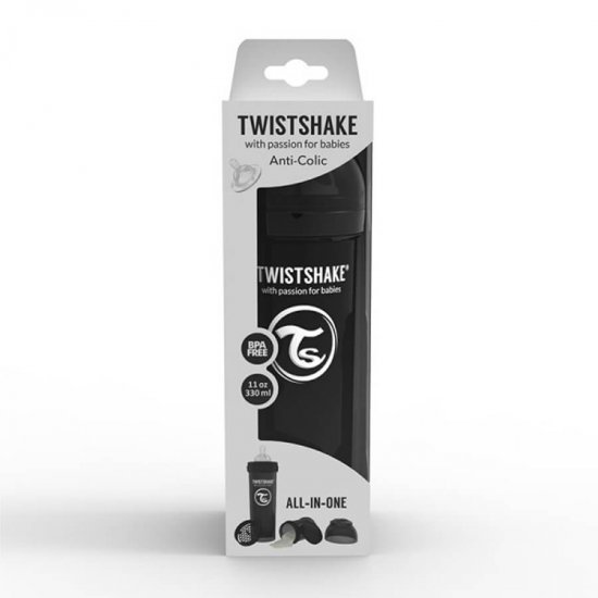 خرید اینترنتی شیشه شیر ضد نفخ  330 میل مشکی تویست  شیک  Twistshake