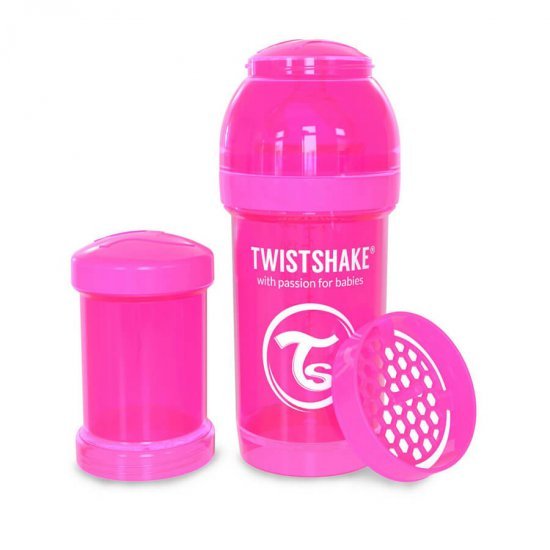 خرید اینترنتی شیشه شیر ضد نفخ  180 میل صورتی  تویست شیک  Twistshake