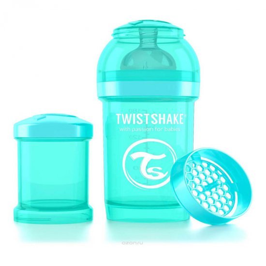 خرید اینترنتی شیشه شیر ضد نفخ  180 میل فیروزه ای  تویست شیک  Twistshake