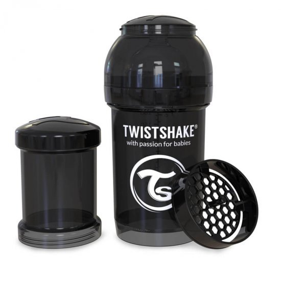 خرید اینترنتی شیشه شیر ضد نفخ  180 میل مشکی  تویست شیک  Twistshake
