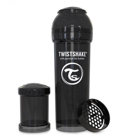 خرید اینترنتی شیشه شیر ضد نفخ  330 میل مشکی تویست  شیک  Twistshake