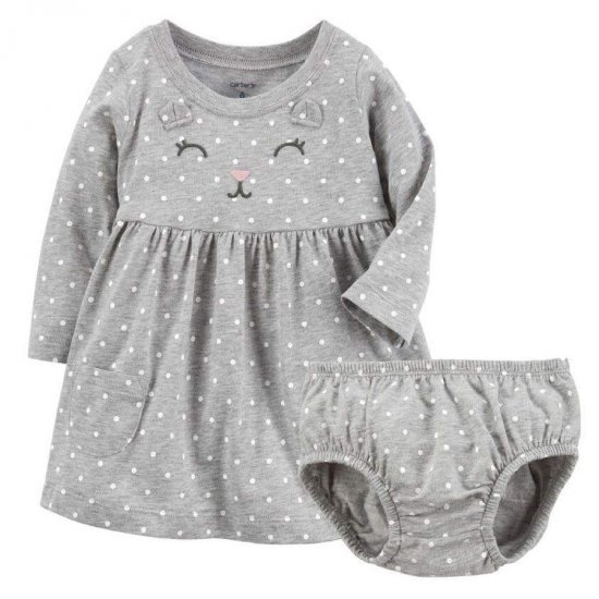 خرید اینترنتی پیراهن آستین بلند طوسی طرح گربه دخترانه کارترز Carters