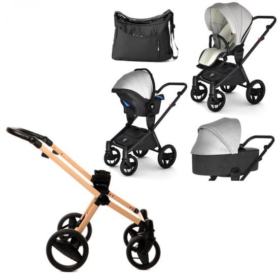 ست کالسکه نوزاد اینوکتوس invictus v-pram مدل Bianco با فریم Light Wood ست کالسکه نوزاد اینوکتوس invictus v-pram مدل Bianco با فریم Light Wood