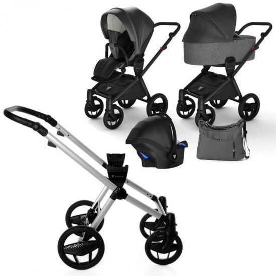 ست کالسکه نوزاد اینوکتوس invictus v-pram مدل Black Pearl با فریم Silver ست کالسکه نوزاد اینوکتوس invictus v-pram مدل Black Pearl با فریم Silver
