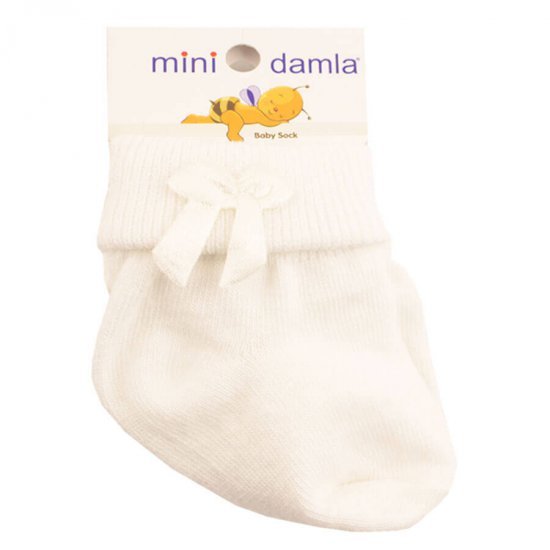 خرید اینترنتی جوراب نوزادی طرح پاپیون رنگ کرم Mini Damla