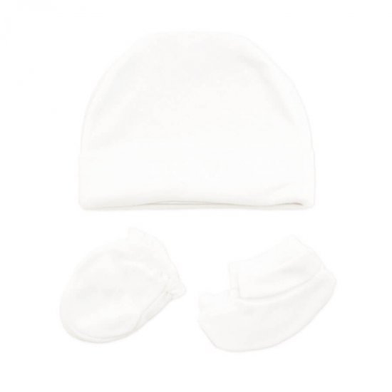خرید اینترنتی ست کلاه نوزادی و پاپوش سفید ساده