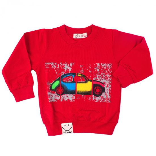 خرید اینترنتی بلوز آستین بلند پسرانه طرح ماشین رنگ قرمز